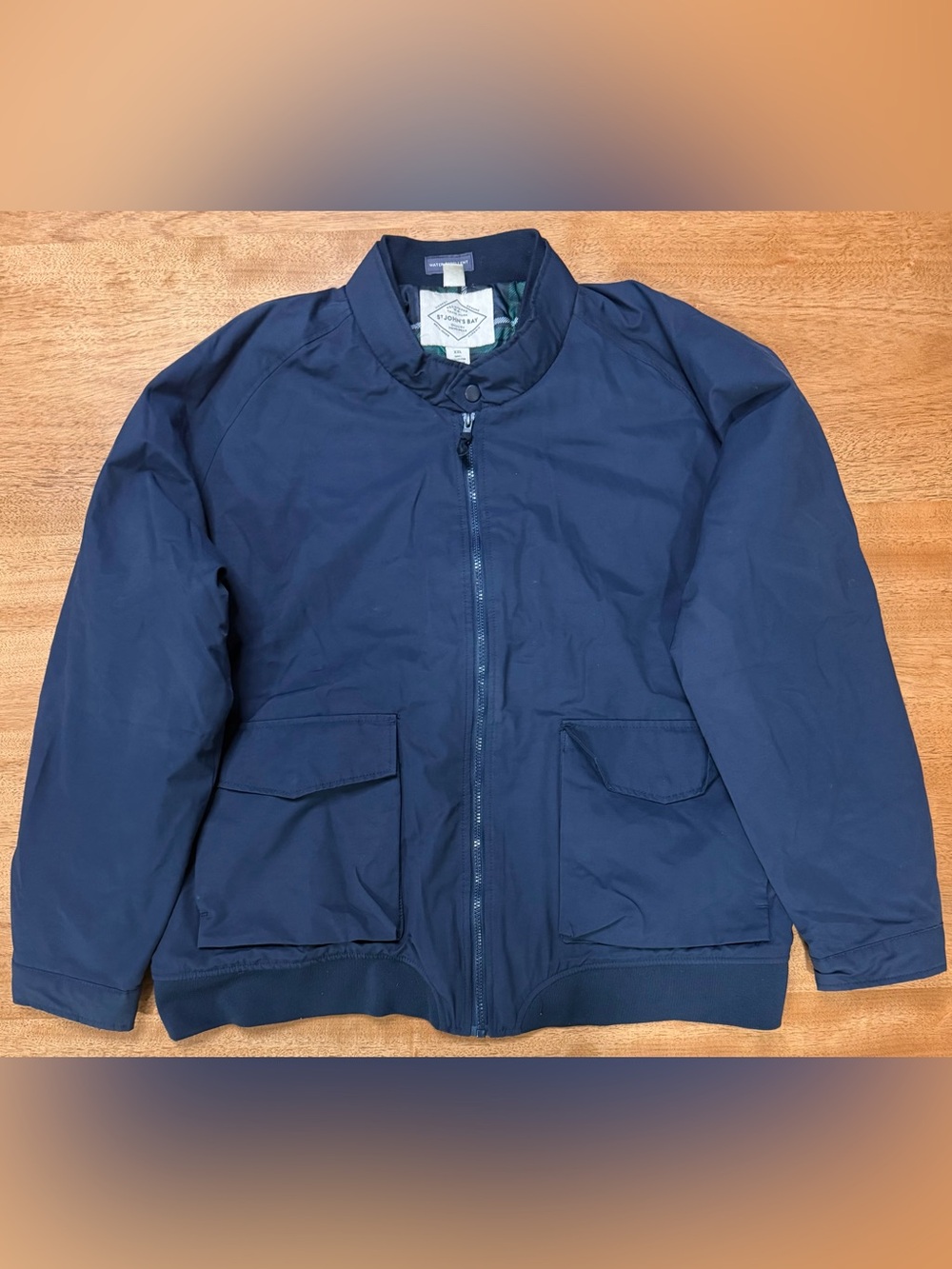 StJohn’s Bay Blue Bomber Jacket w/ Raglan Plaid Lined Water Repellent, Size 2XL